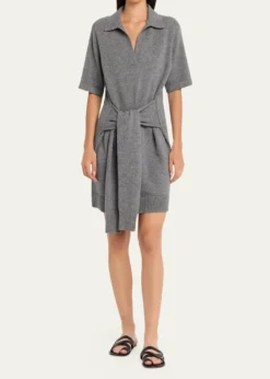 Michael Kors CollectionTie-Waist Cashmere Polo Sweater Mini Dress