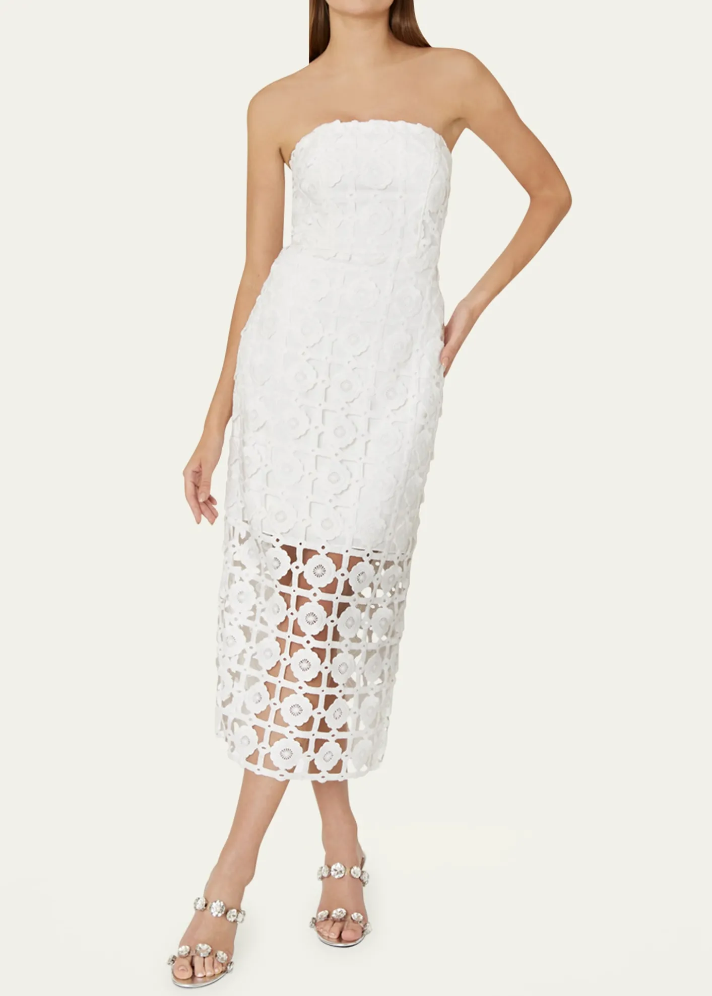 MillyKait Strapless Tile Lace Midi Dress