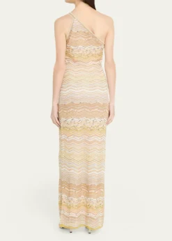 MissoniMetallic Chevron One-Shoulder Maxi Dress