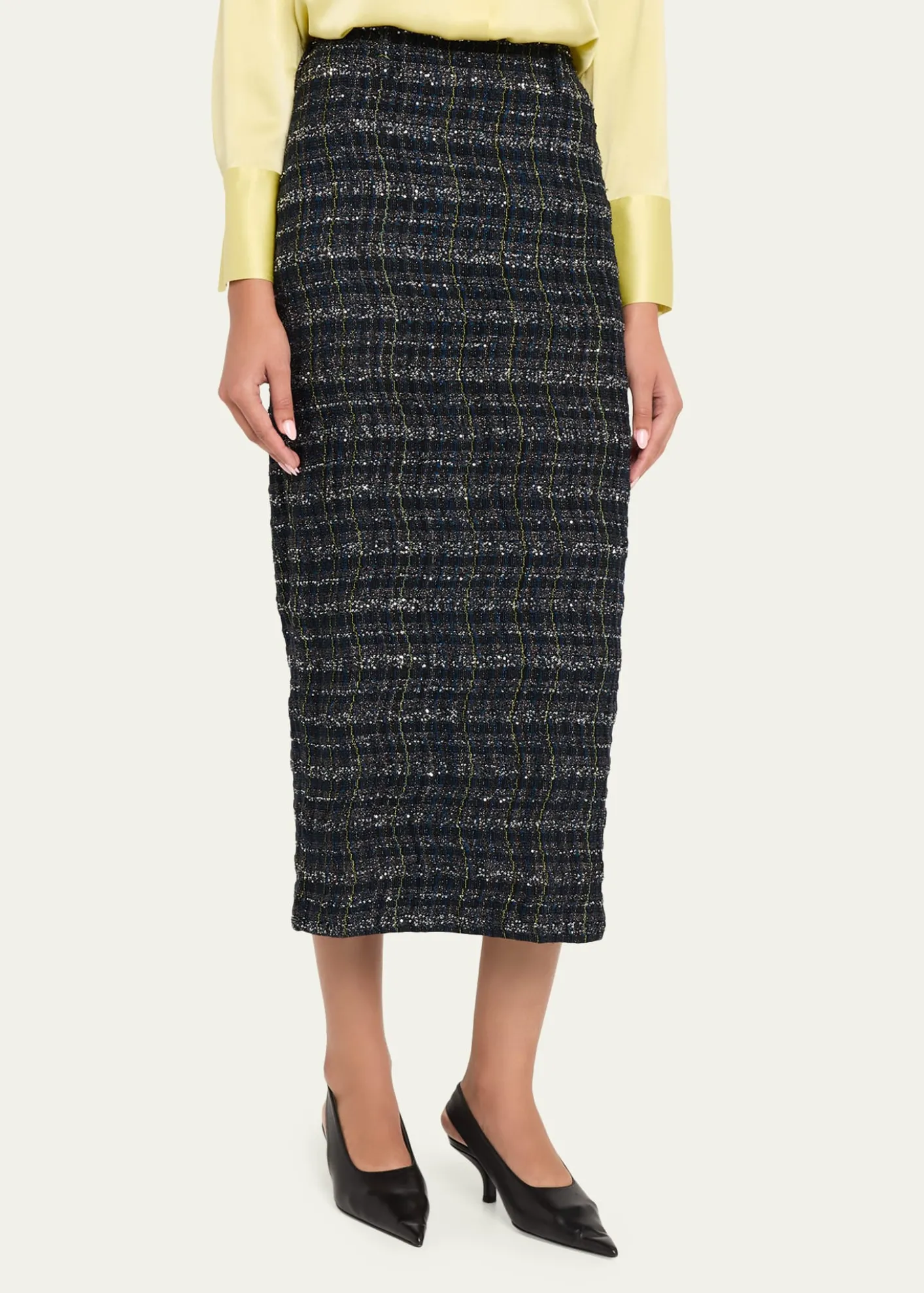 MissoniPaillette Wavy Check Tweed Midi Skirt