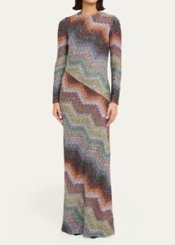MissoniSequin Wefted Loom Knit Long-Sleeve Gown