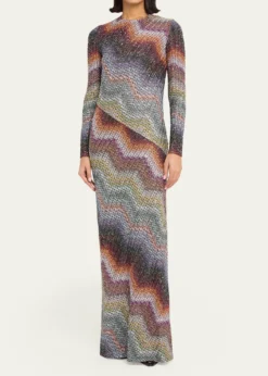 MissoniSequin Wefted Loom Knit Long-Sleeve Gown