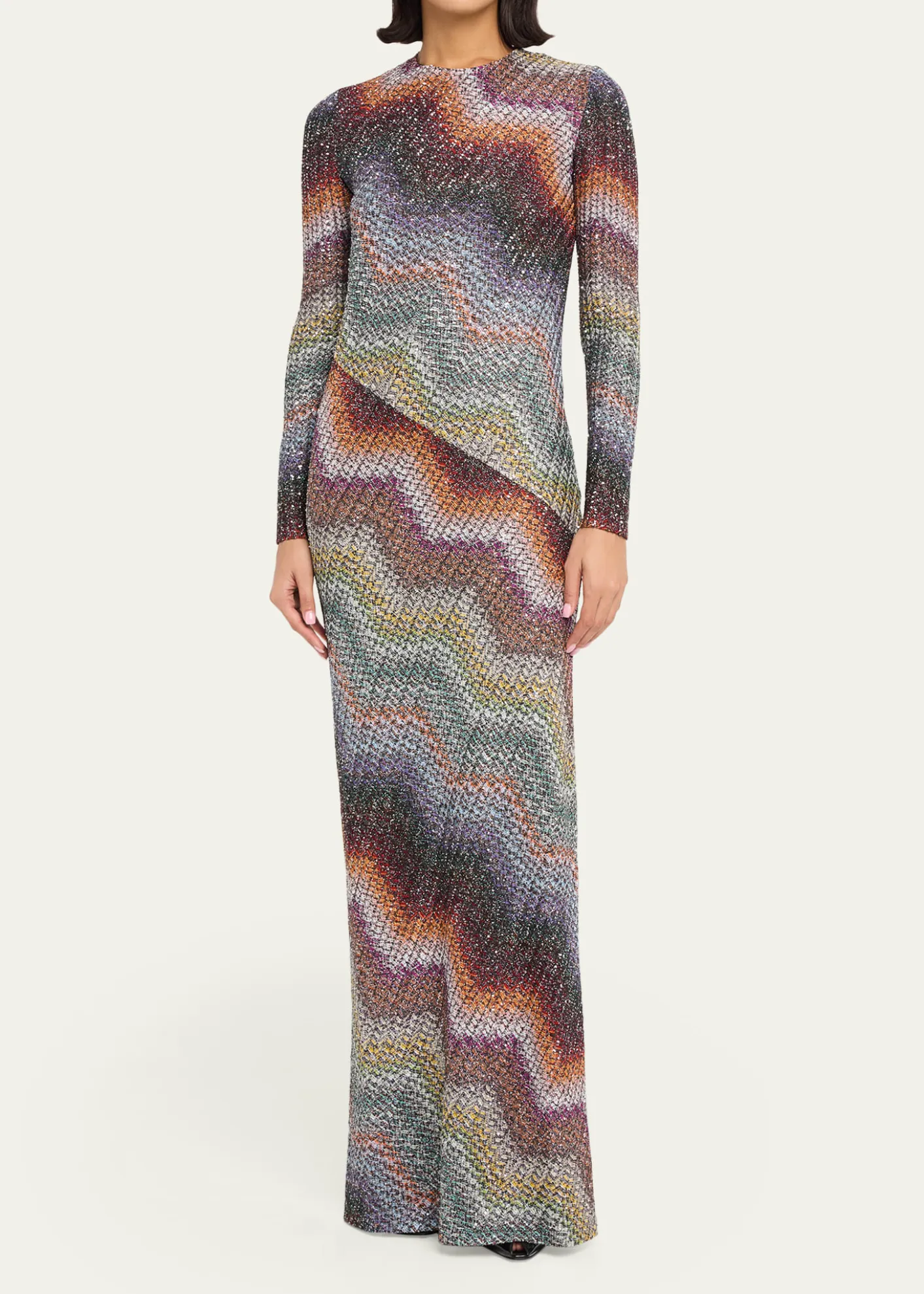 MissoniSequin Wefted Loom Knit Long-Sleeve Gown