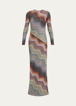 MissoniSequin Wefted Loom Knit Long-Sleeve Gown