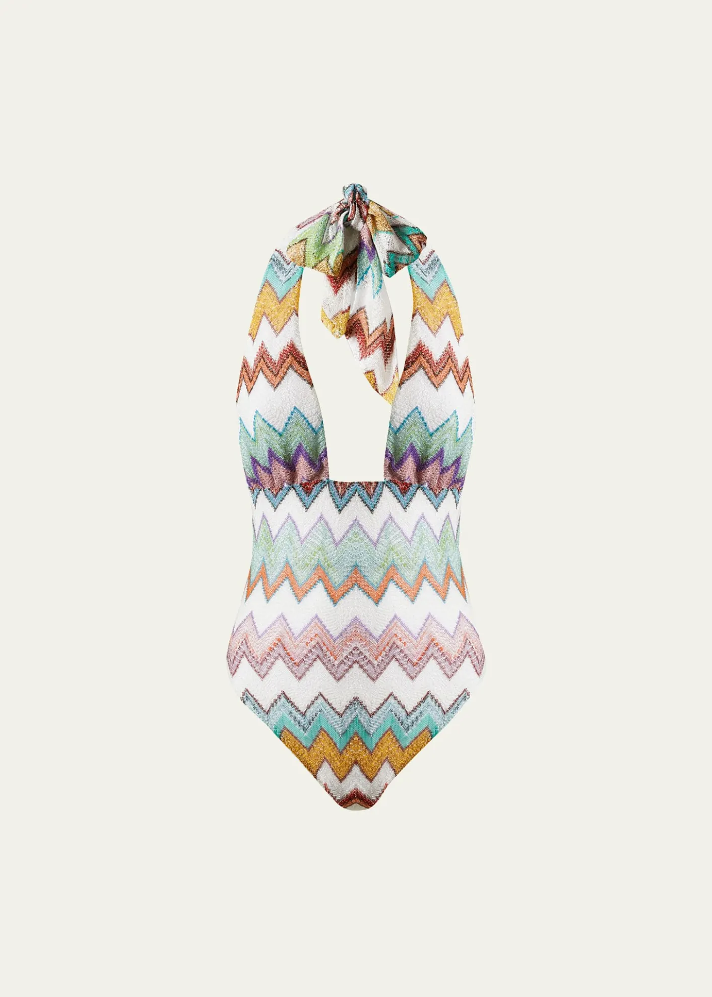 MissoniZig Zag Crochet Halter One-Piece Swimsuit