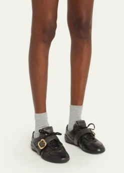 Miu MiuAllacciate Leather Buckle Low-Top Sneakers