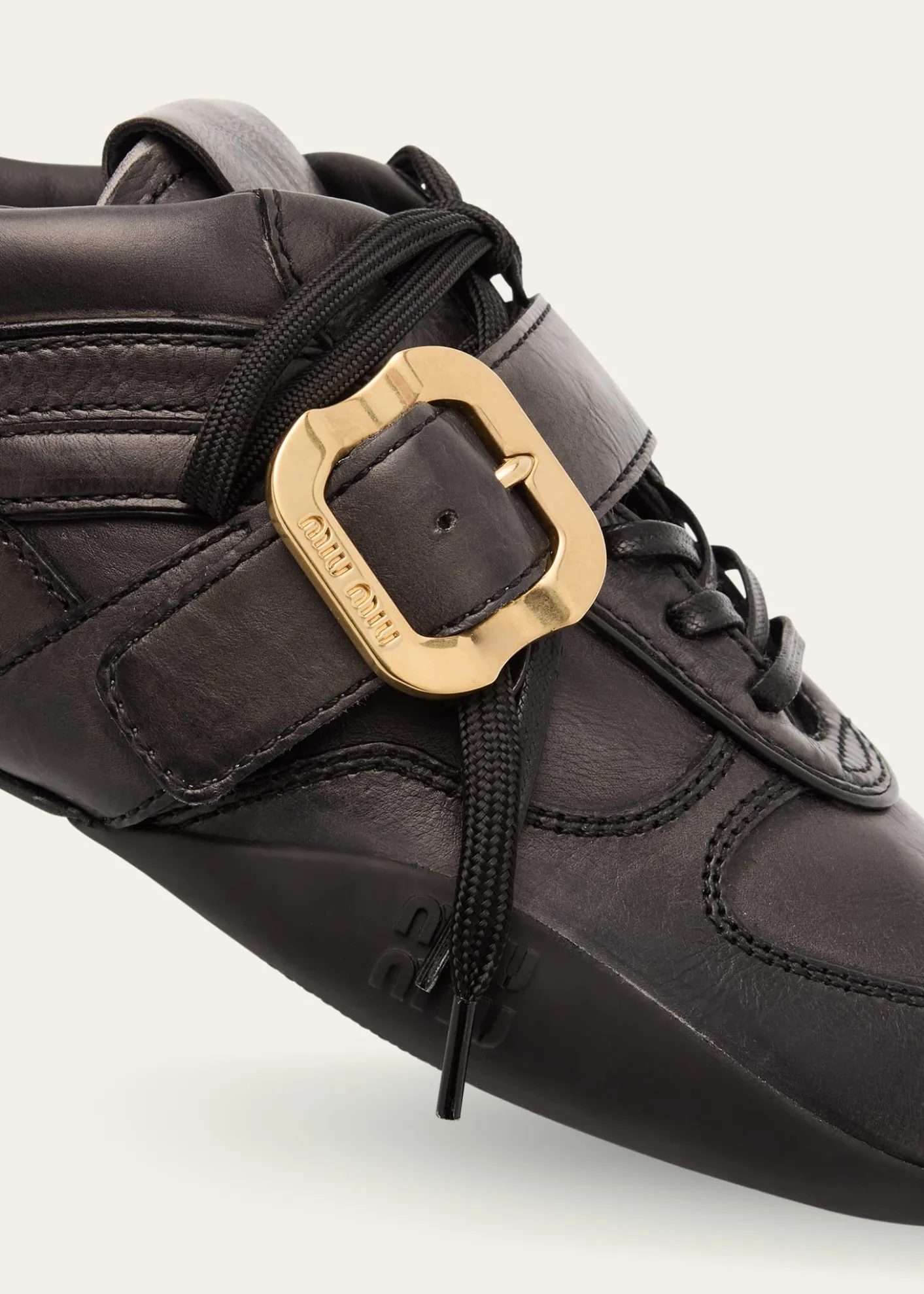 Miu MiuAllacciate Leather Buckle Low-Top Sneakers