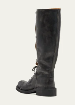 Miu MiuAntic Buckle Distressed Leather Knee-High Boots