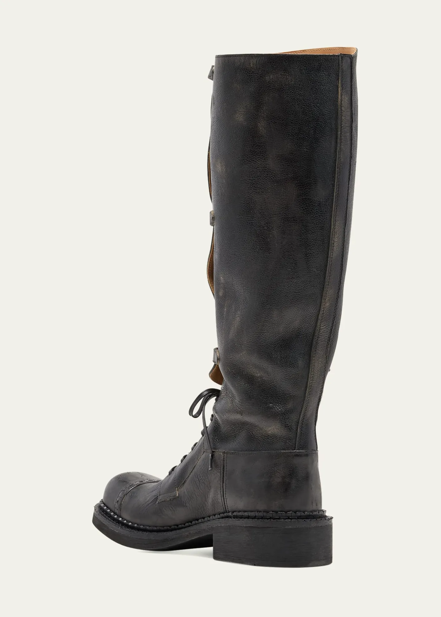 Miu MiuAntic Buckle Distressed Leather Knee-High Boots