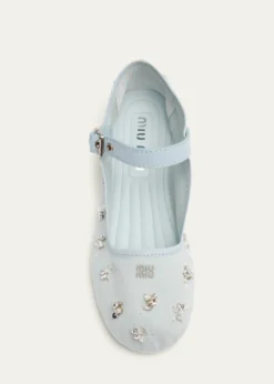 Miu MiuEmbellished Canvas Mary Jane Ballerina Flats