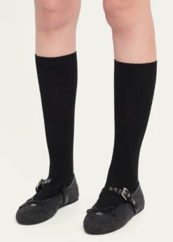 Miu MiuFlannel Leather-Strap Ballerina Flats