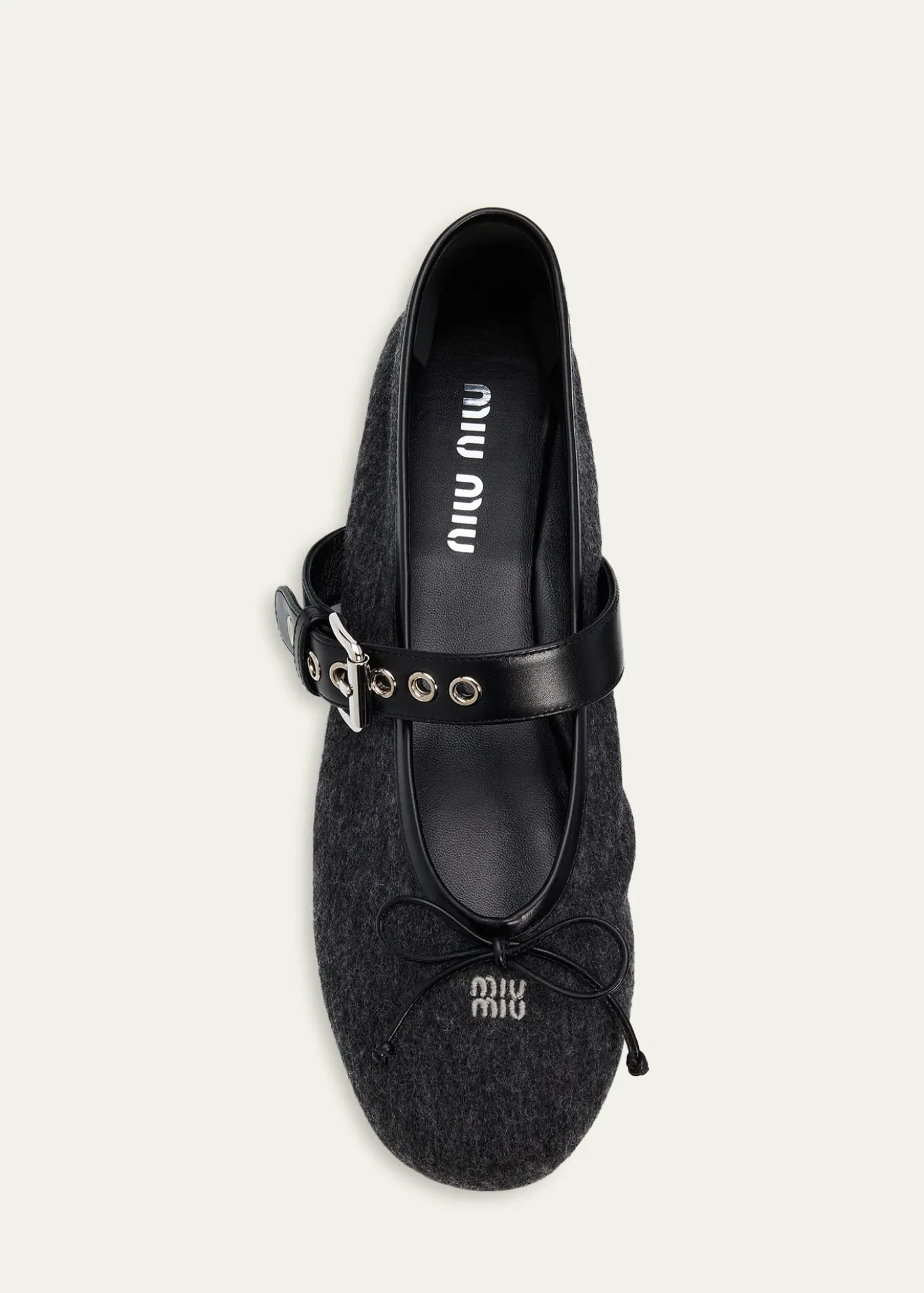 Miu MiuFlannel Leather-Strap Ballerina Flats