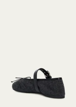 Miu MiuFlannel Leather-Strap Ballerina Flats
