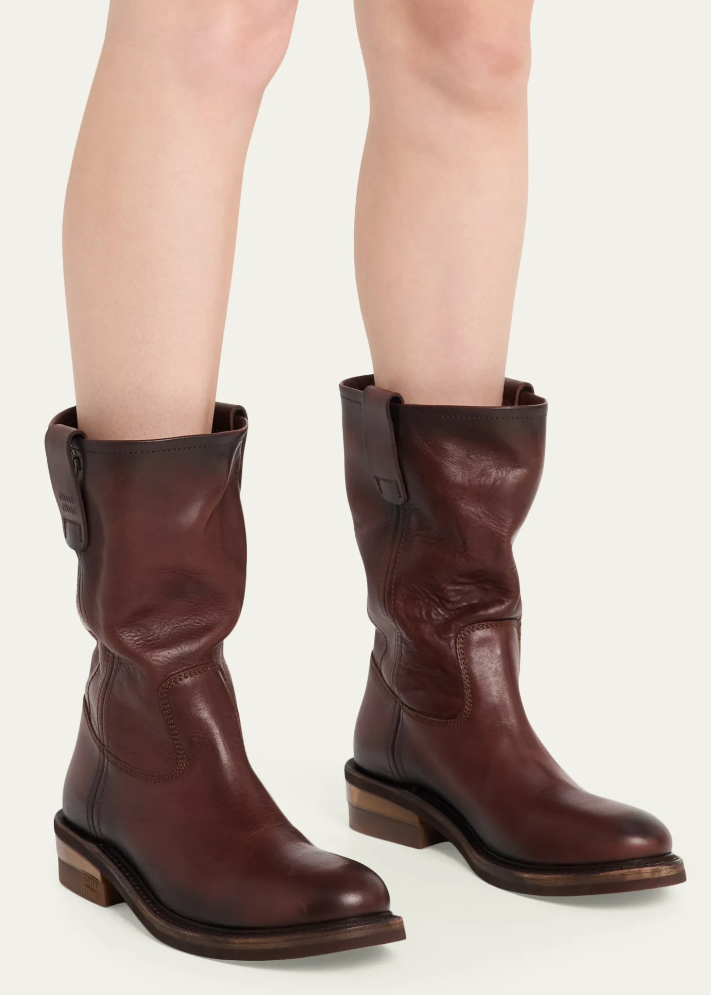 Miu MiuFoule Leather Mid-Calf Boots