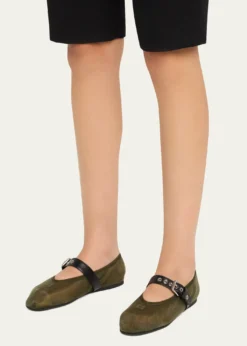 Miu MiuMesh Buckle Mary-Jane Ballerina Flats