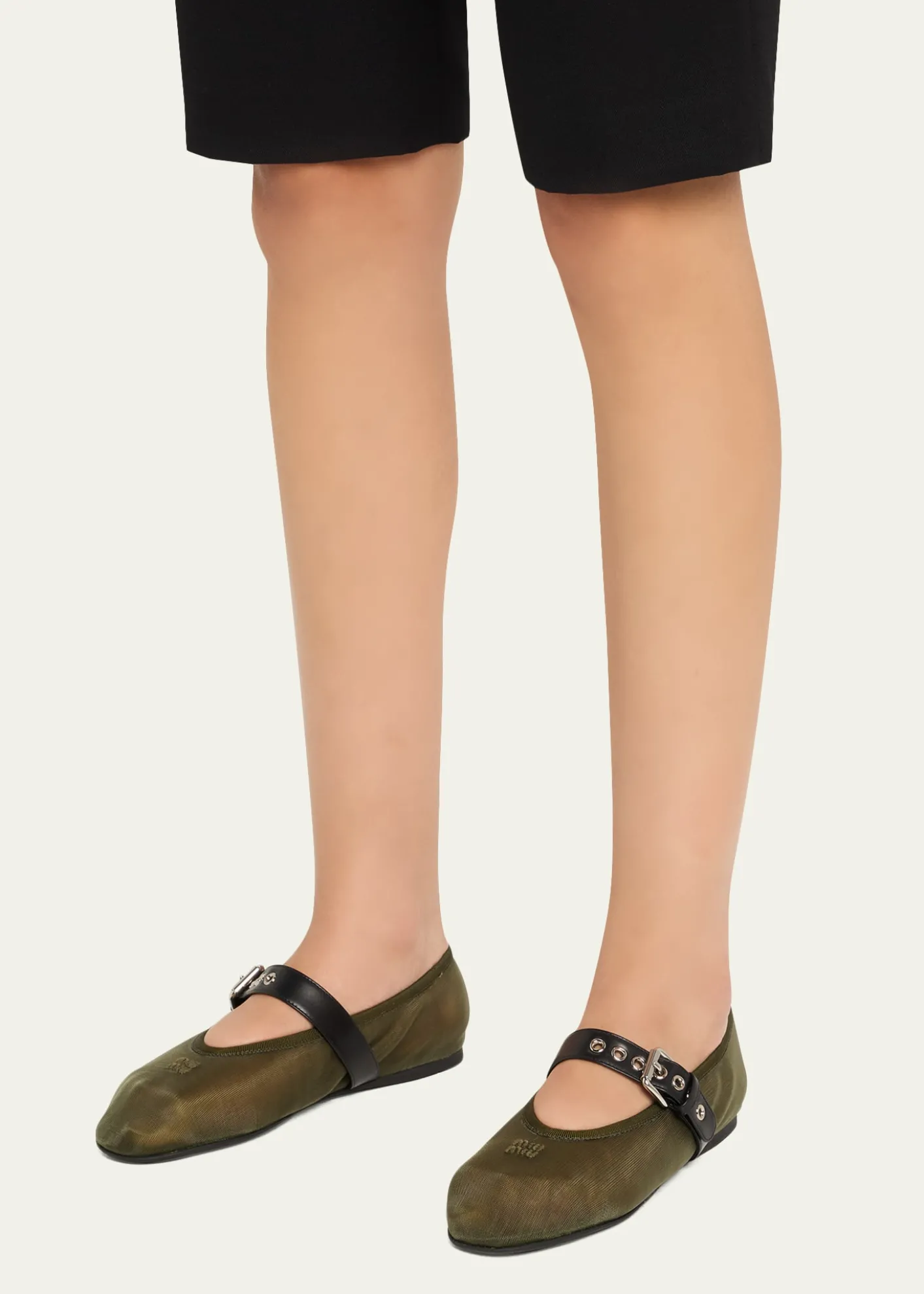 Miu MiuMesh Buckle Mary-Jane Ballerina Flats