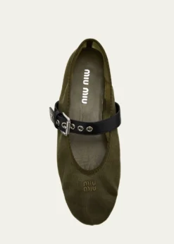 Miu MiuMesh Buckle Mary-Jane Ballerina Flats