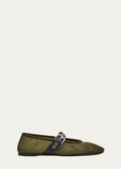 Miu MiuMesh Buckle Mary-Jane Ballerina Flats