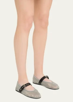 Miu MiuMesh Buckle Mary-Jane Ballerina Flats