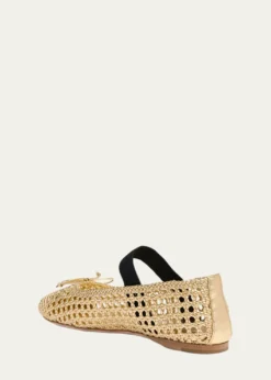 Miu MiuMetallic Leather Crochet Ballerina Flats