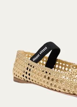 Miu MiuMetallic Leather Crochet Ballerina Flats