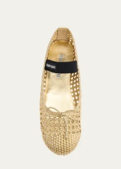 Miu MiuMetallic Leather Crochet Ballerina Flats