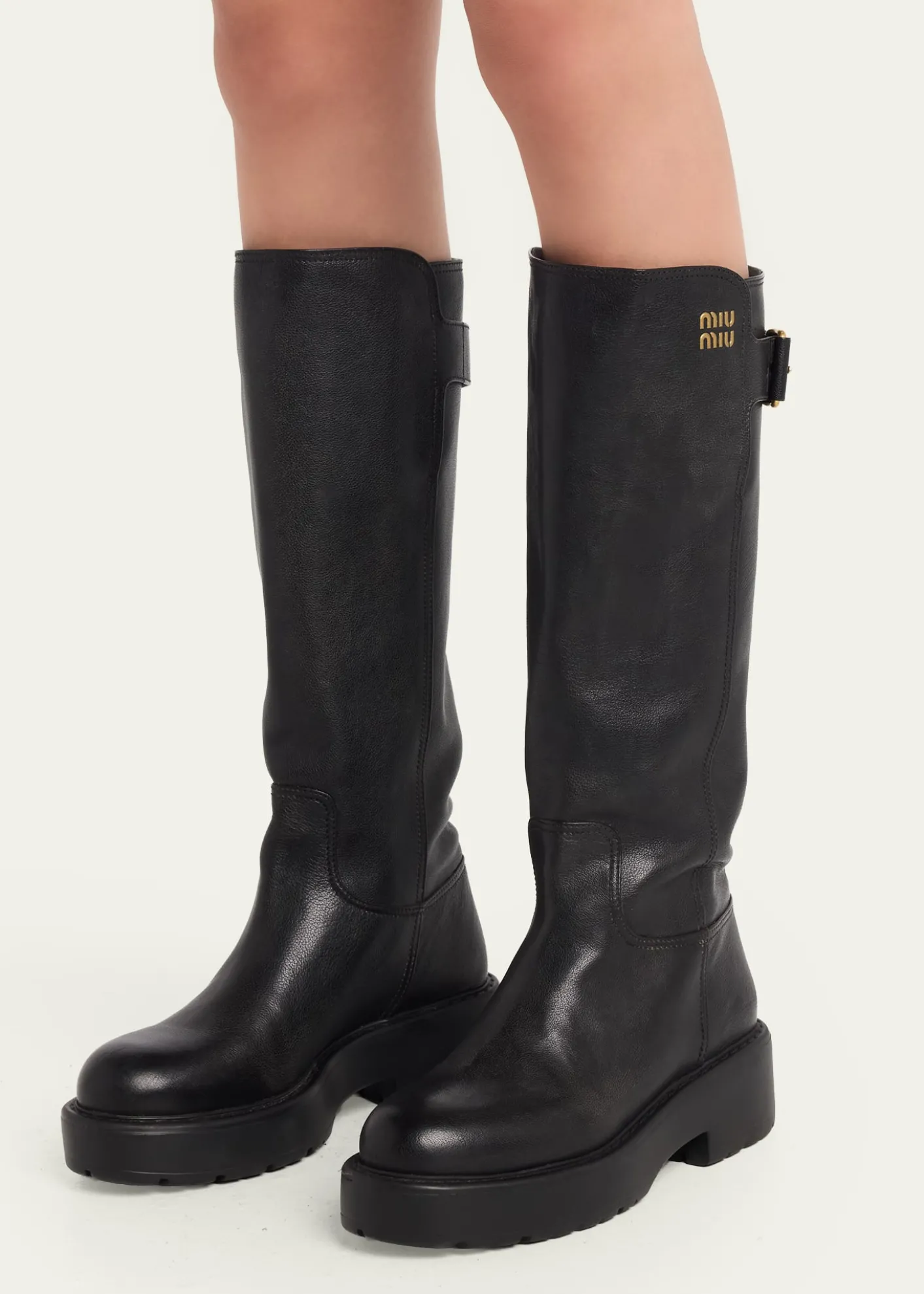 Miu Miu55mm Leather Knee-High Lug-Sole Boots
