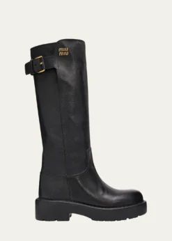 Miu Miu55mm Leather Knee-High Lug-Sole Boots