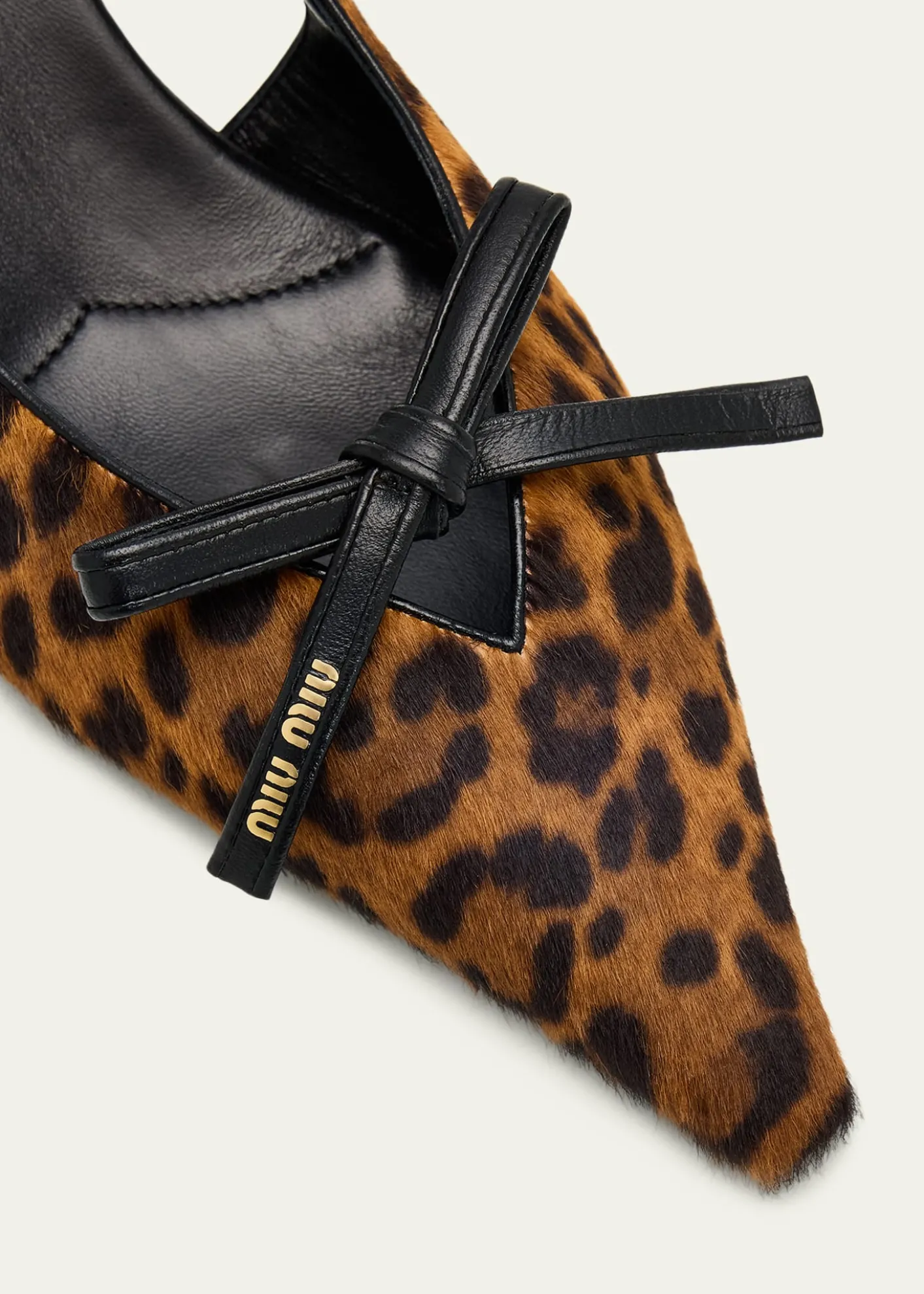 Miu Miu55mm Leopard Calf Hair Bow Slingback Pumps