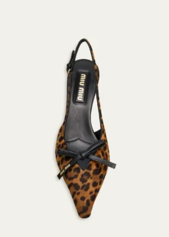 Miu Miu55mm Leopard Calf Hair Bow Slingback Pumps