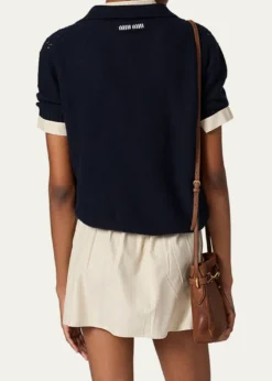 Miu MiuPointelle Cashmere Knit Short-Sleeve Polo Sweater