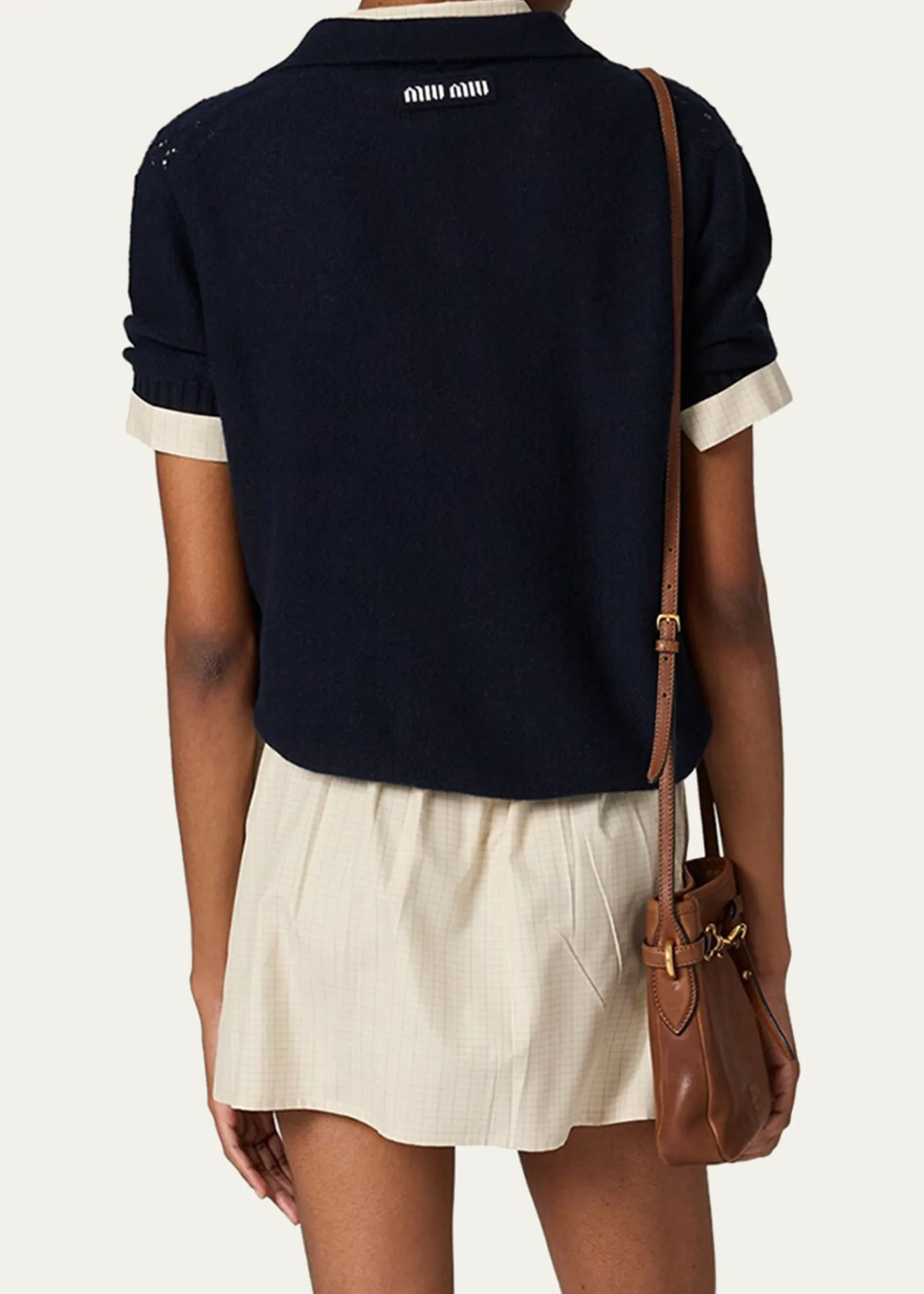 Miu MiuPointelle Cashmere Knit Short-Sleeve Polo Sweater