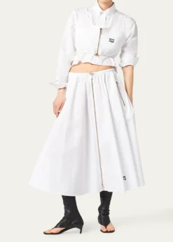 Miu MiuPopeline Drawstring Zip-Front Midi Skirt