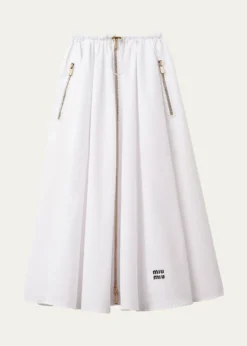 Miu MiuPopeline Drawstring Zip-Front Midi Skirt