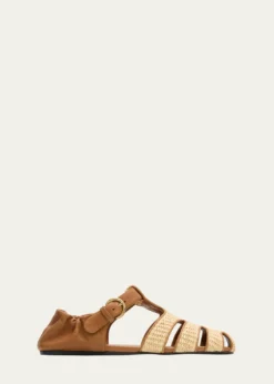Miu MiuRaffia and Leather Fisherman Sandals