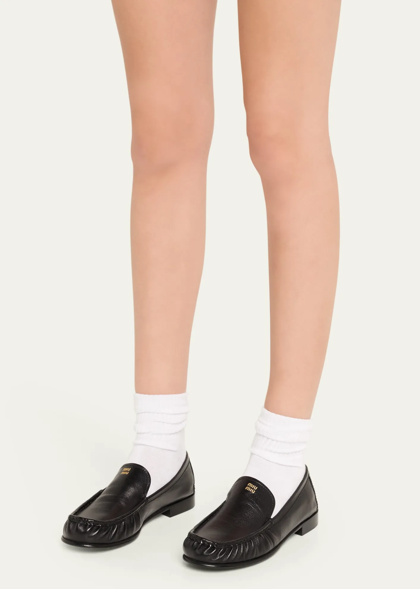 Miu MiuRuched Leather Mocassin Loafers