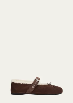 Miu MiuShearling-Lined Suede Mary Jane Ballerina Flats