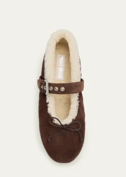 Miu MiuShearling-Lined Suede Mary Jane Ballerina Flats