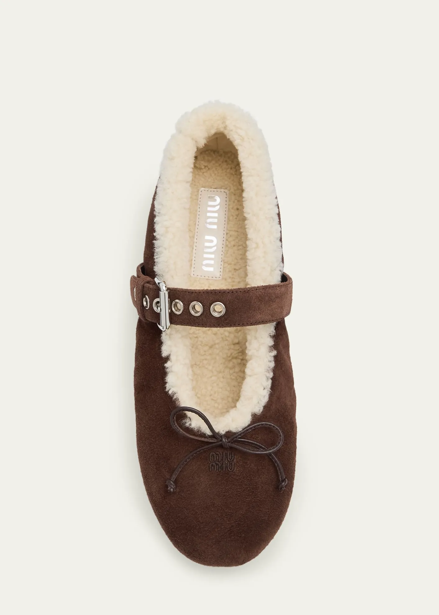 Miu MiuShearling-Lined Suede Mary Jane Ballerina Flats