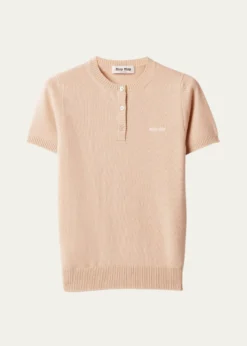 Miu MiuShort-Sleeve Cashmere Henley Sweater