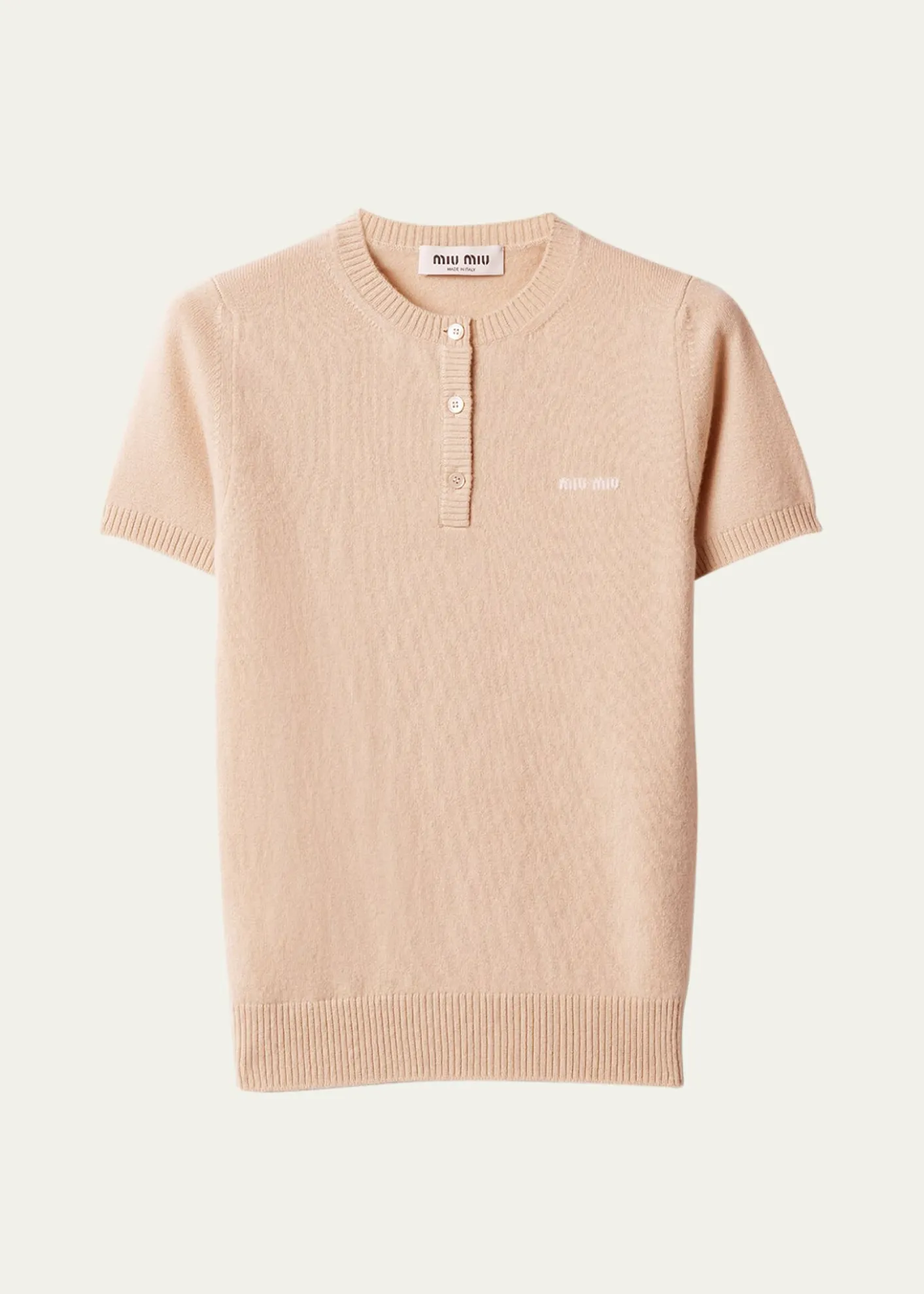 Miu MiuShort-Sleeve Cashmere Henley Sweater