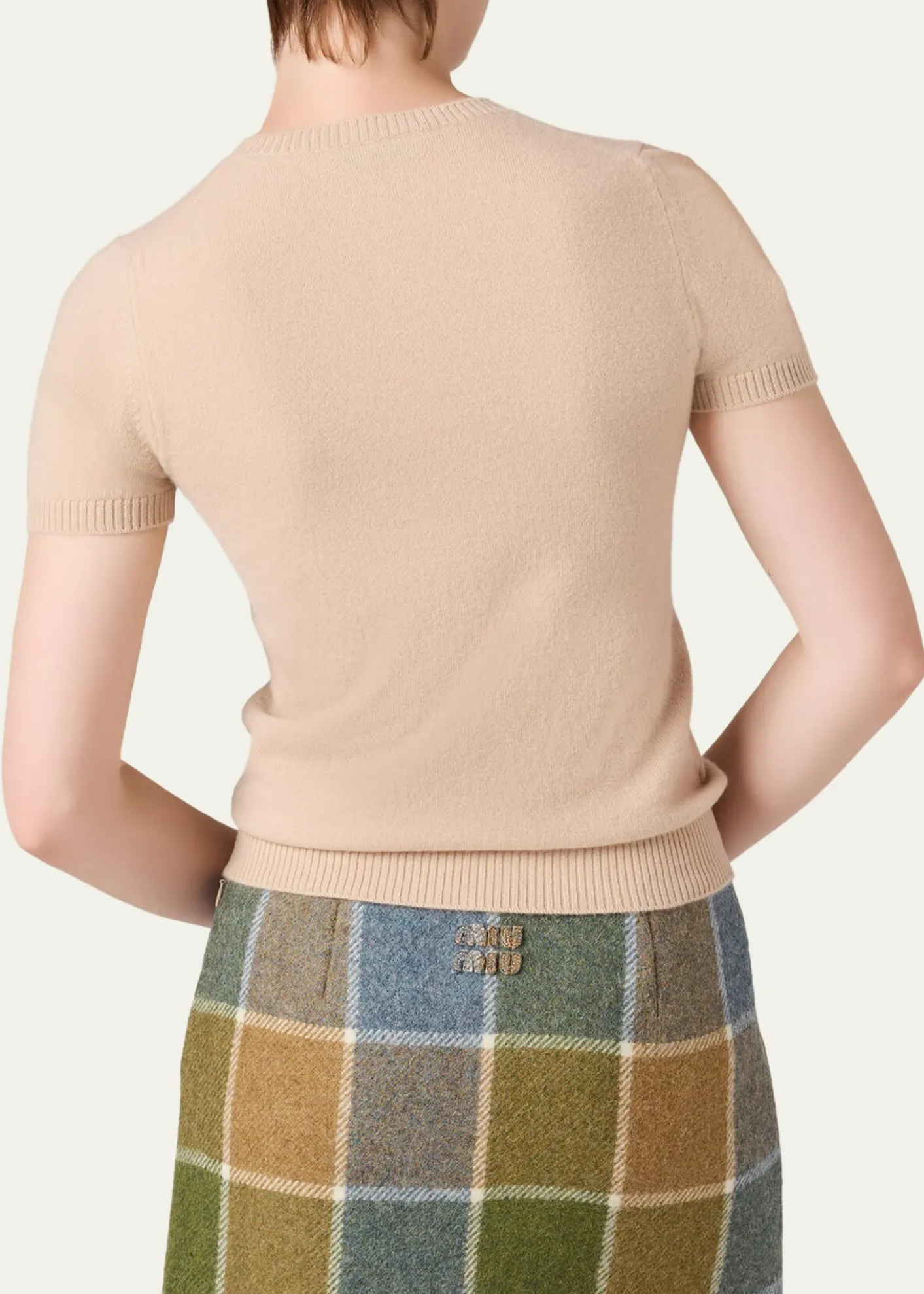 Miu MiuShort-Sleeve Cashmere Henley Sweater