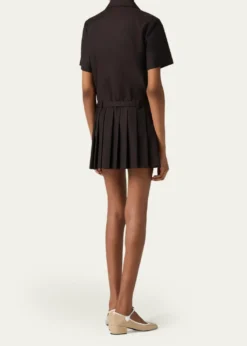 Miu MiuShort-Sleeve Pleated Mini Shirtdress With Belt