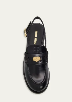 Miu MiuSpazzolato Leather Slingback Penny Loafers