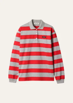 Miu MiuStriped Long-Sleeve Oversized Polo Shirt