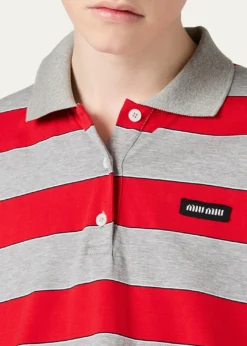Miu MiuStriped Long-Sleeve Oversized Polo Shirt