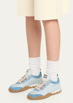 Miu MiuTechnical Fabric and Suede Low-Top Sneakers