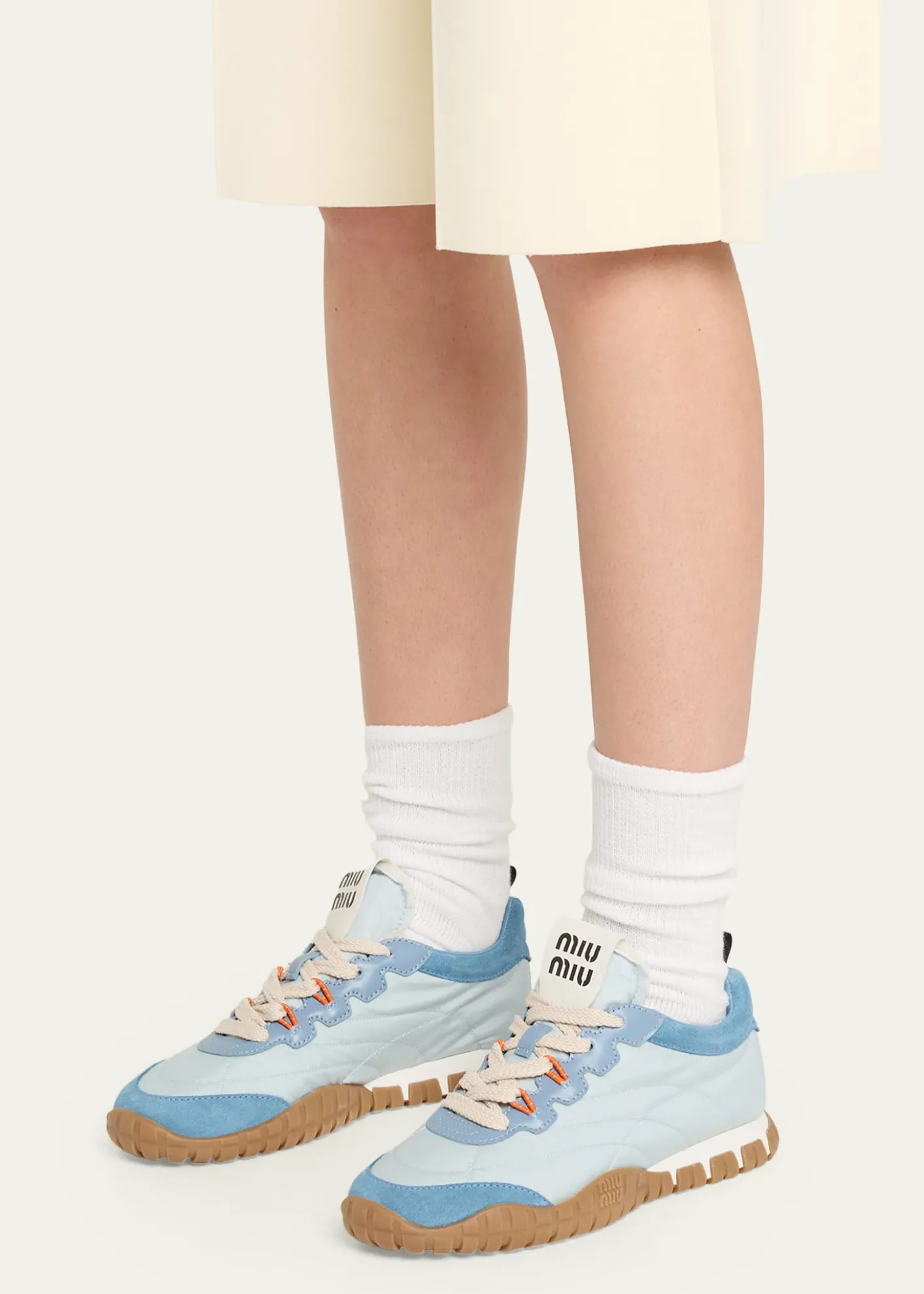 Miu MiuTechnical Fabric and Suede Low-Top Sneakers