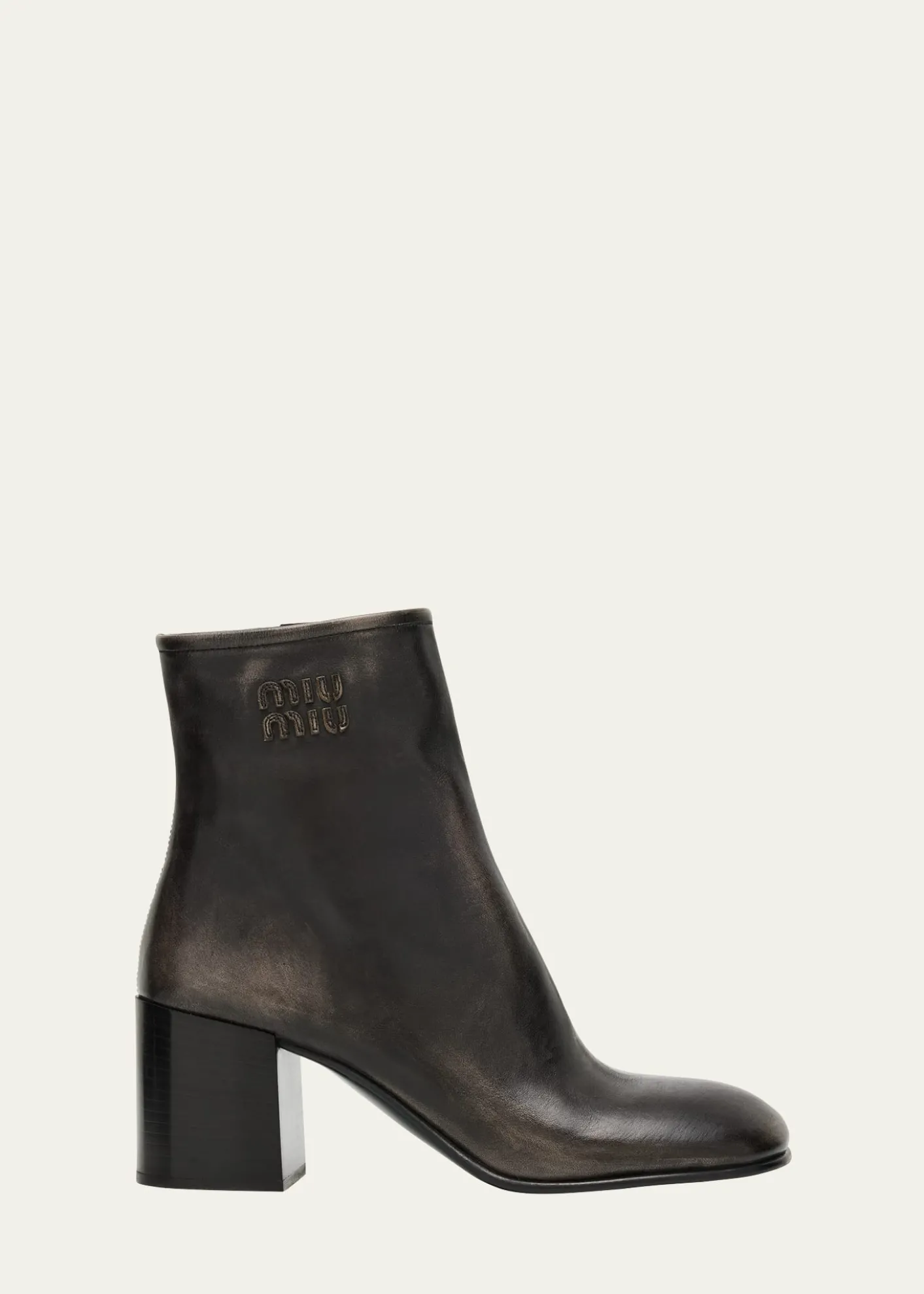 Miu MiuVintage Leather Block-Heel Booties