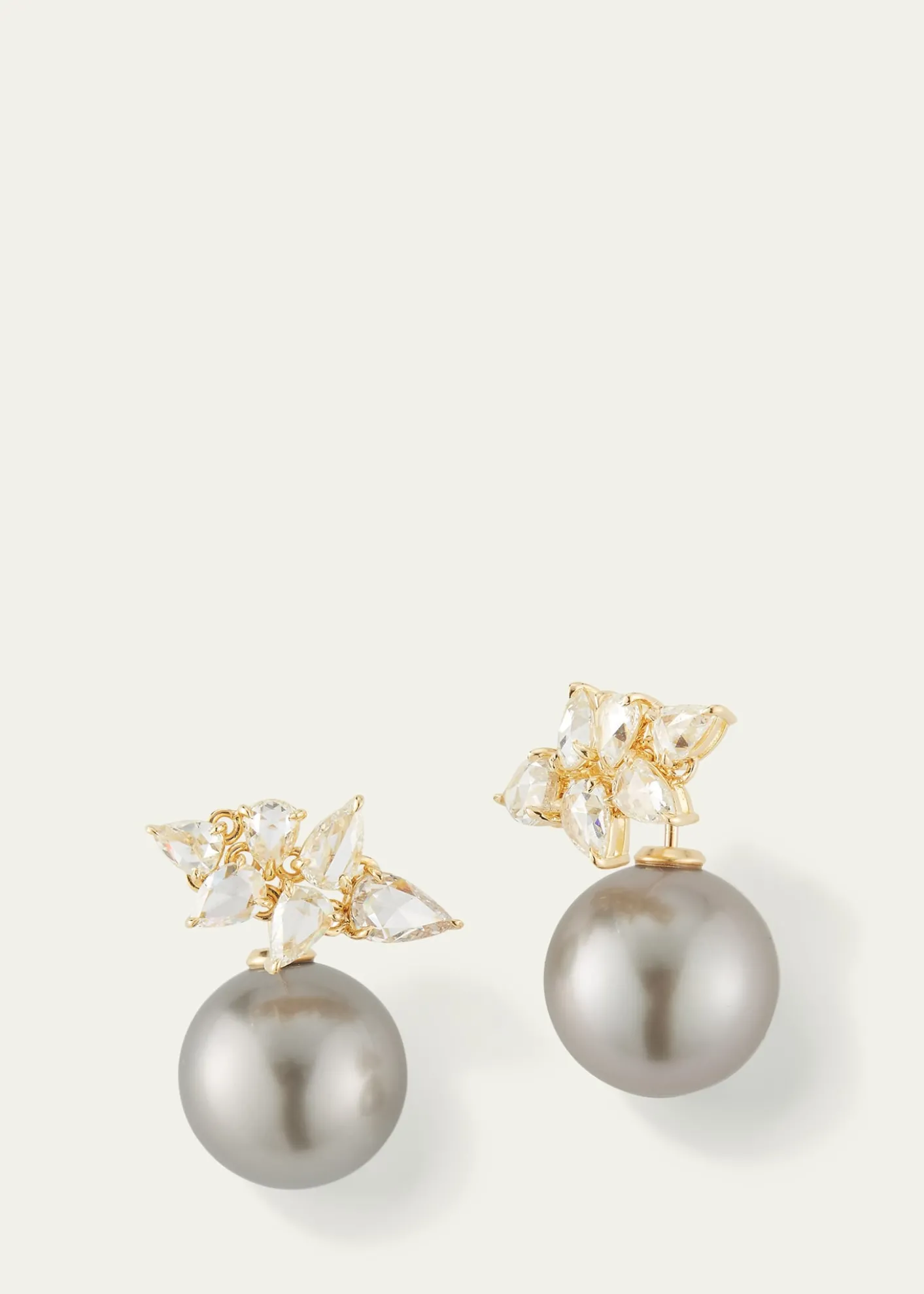 Mizuki18K Yellow Gold Horizon Earrings with 13mm South Sea Pearls and Rose Cut Diamonds